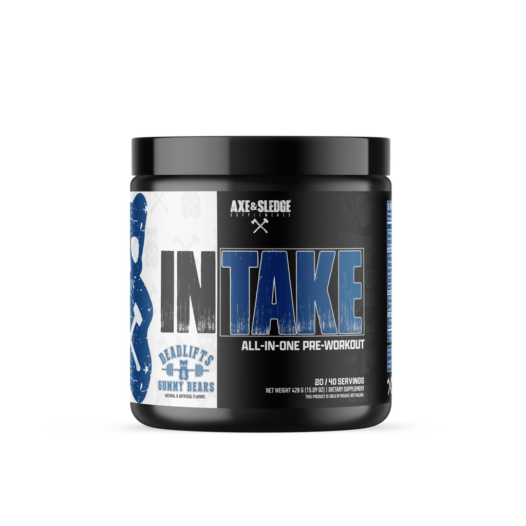 Axe & Sledge Intake All-in-One Pre-Workout | 300 mg Caffeine | L-Citrulline, Beta Alanine, Betaine for Performance & Focus | Pre-Workout for Men & Women | 20/40 Services, Deadlifts & Gummy Bears