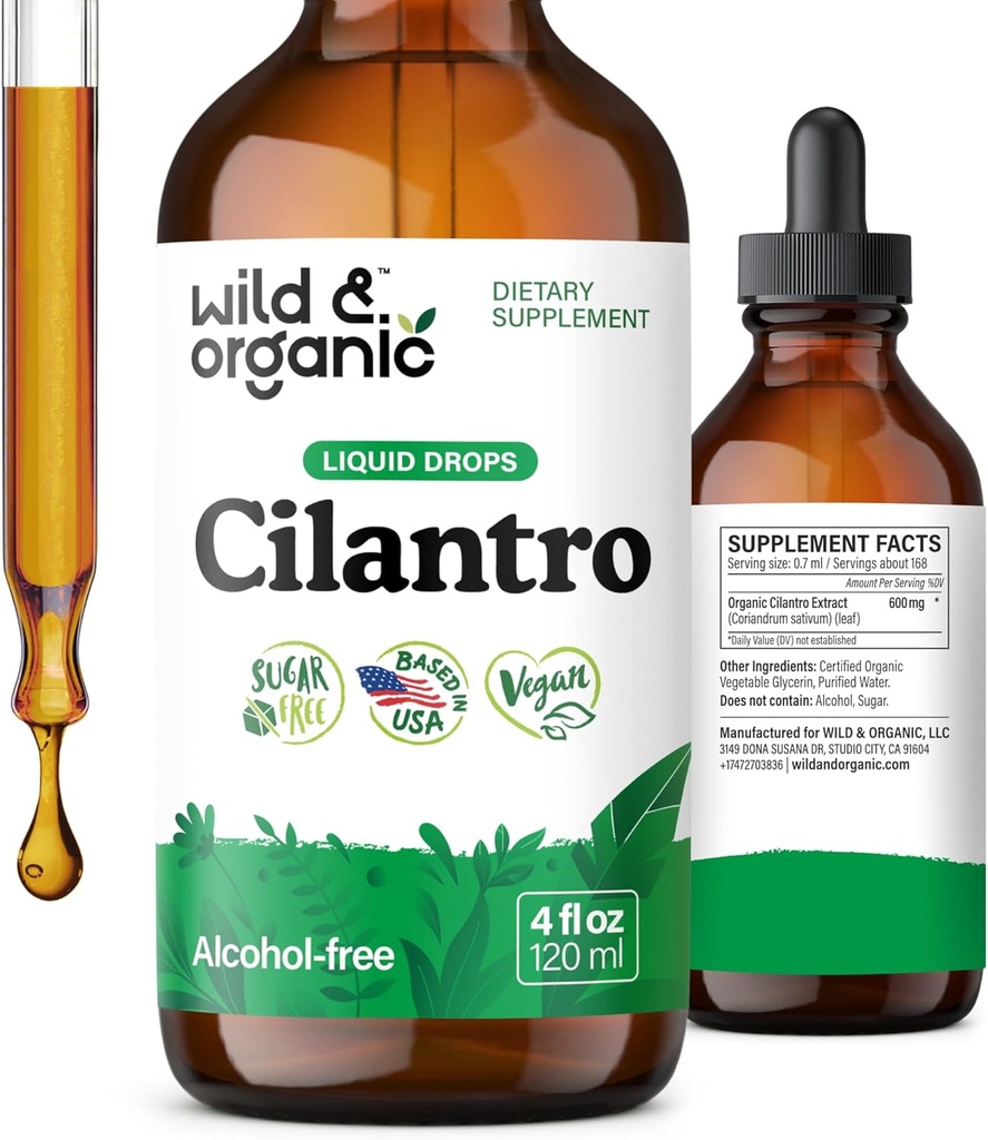 Wild & Organic Cilantro Tincture - Herbal Detox Drops with Cilantro Extract - Liquid Coriander Leaf Supplement - Vegan, Sugar & Alkol Ücretsiz Drops - 4 fl ozz