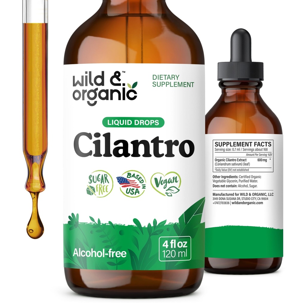 Wild & Organic Cilantro Tincture - Herbal Detox Drops with Cilantro Extract - Liquid Coriander Leaf Supplement - Vegan, Sugar & Alkol Ücretsiz Drops - 4 fl ozz