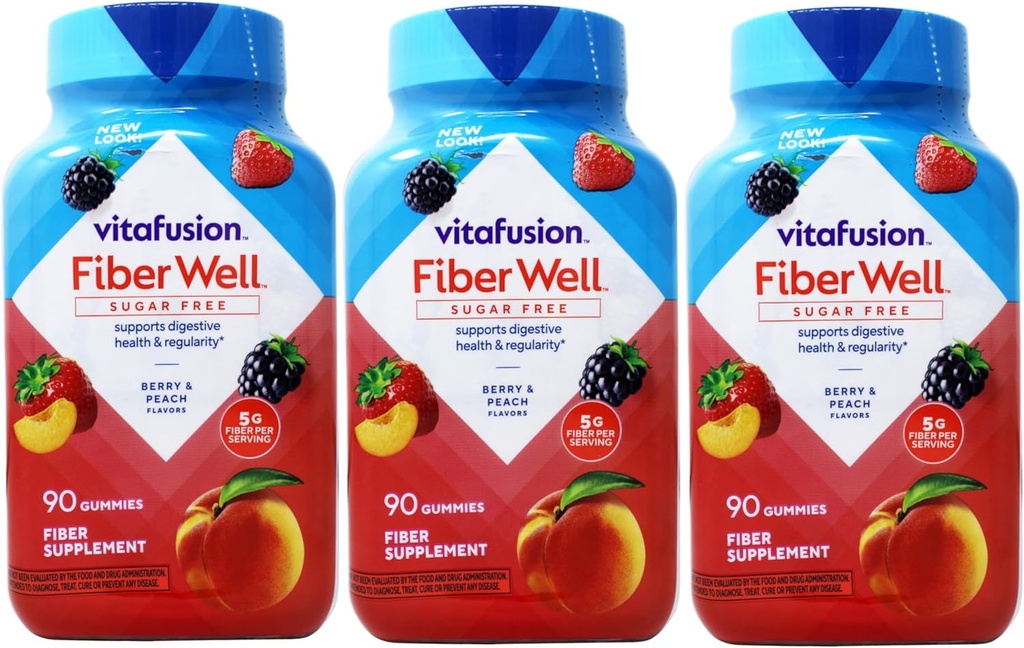 VitaFusion, Fiber Well Gummies, Fiber Supplement, Assorted Flavors - 90 sakız, 3 Paket