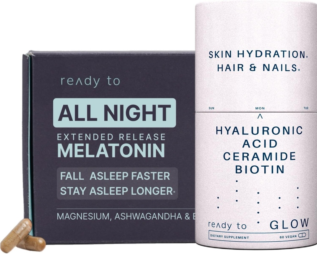 Skin Hydration & Sleep Aid Set | Anti-Aging & Sleep Support with Hyaluronic Acid, Ceramids, Antioksis, Melatonin ve Ashwagandha | Radiant Skin & Restful Sleep Pack