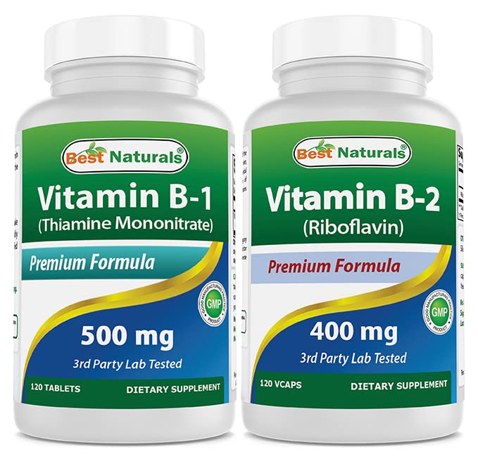 Best Naturals Βιταμίνη Β1 ως Μονονιτρική Θιαμίνη 500 mg & Βιταμίνη Β2 (Riιβοφλαβίνη) 400 mg