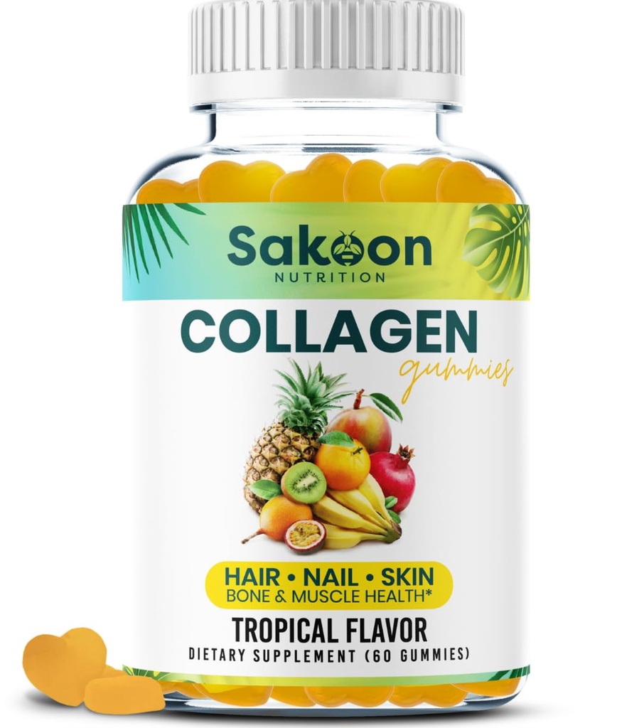 Kadınlar ve Erkekler için Helal Collagen Gummies - Anti Aging, Saç Büyüme, Cilt Bakımı ve Güçlü Çiçekler Protein Kolajn Supplements - Non-GMO, Gluten Free - Made in USA