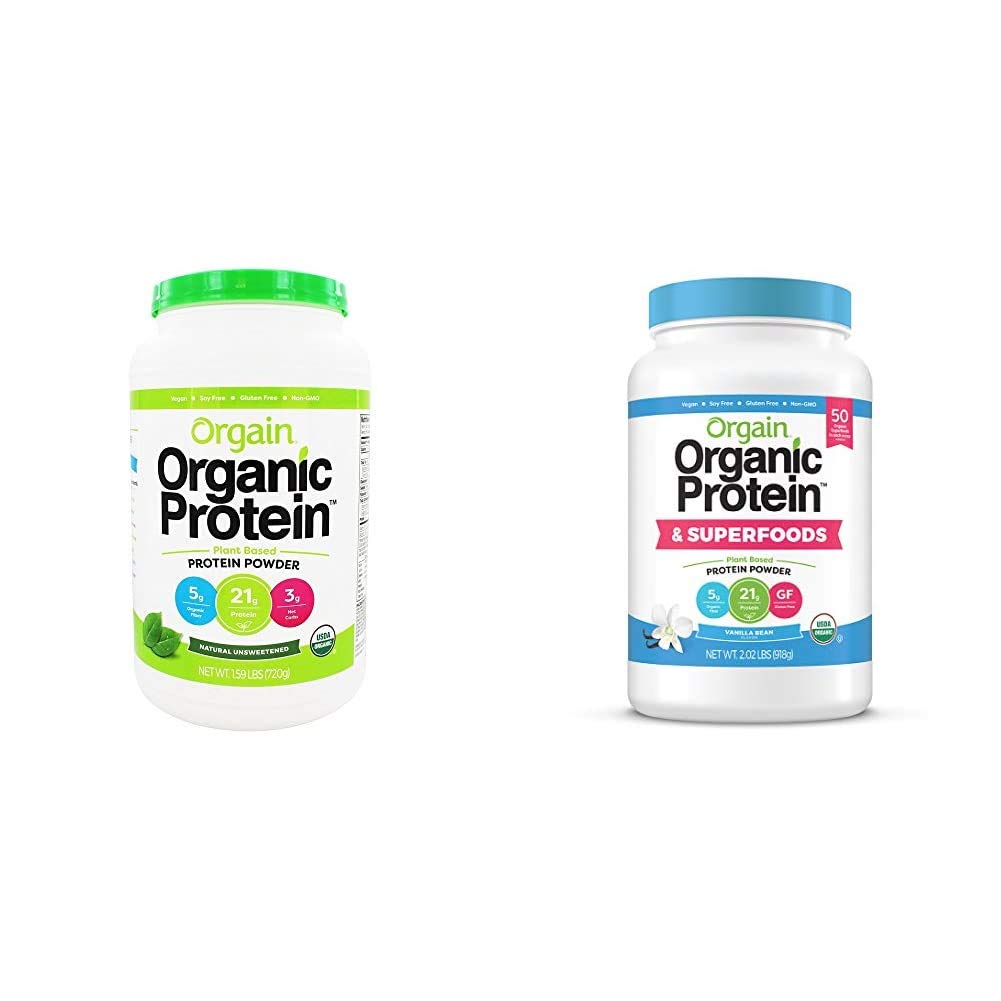Orgain Organic Plant Based Protein Powder Bundle - Χωρίς ζάχαρη, Vanilla Bean, και Superfoods (2 Προϊόντα)