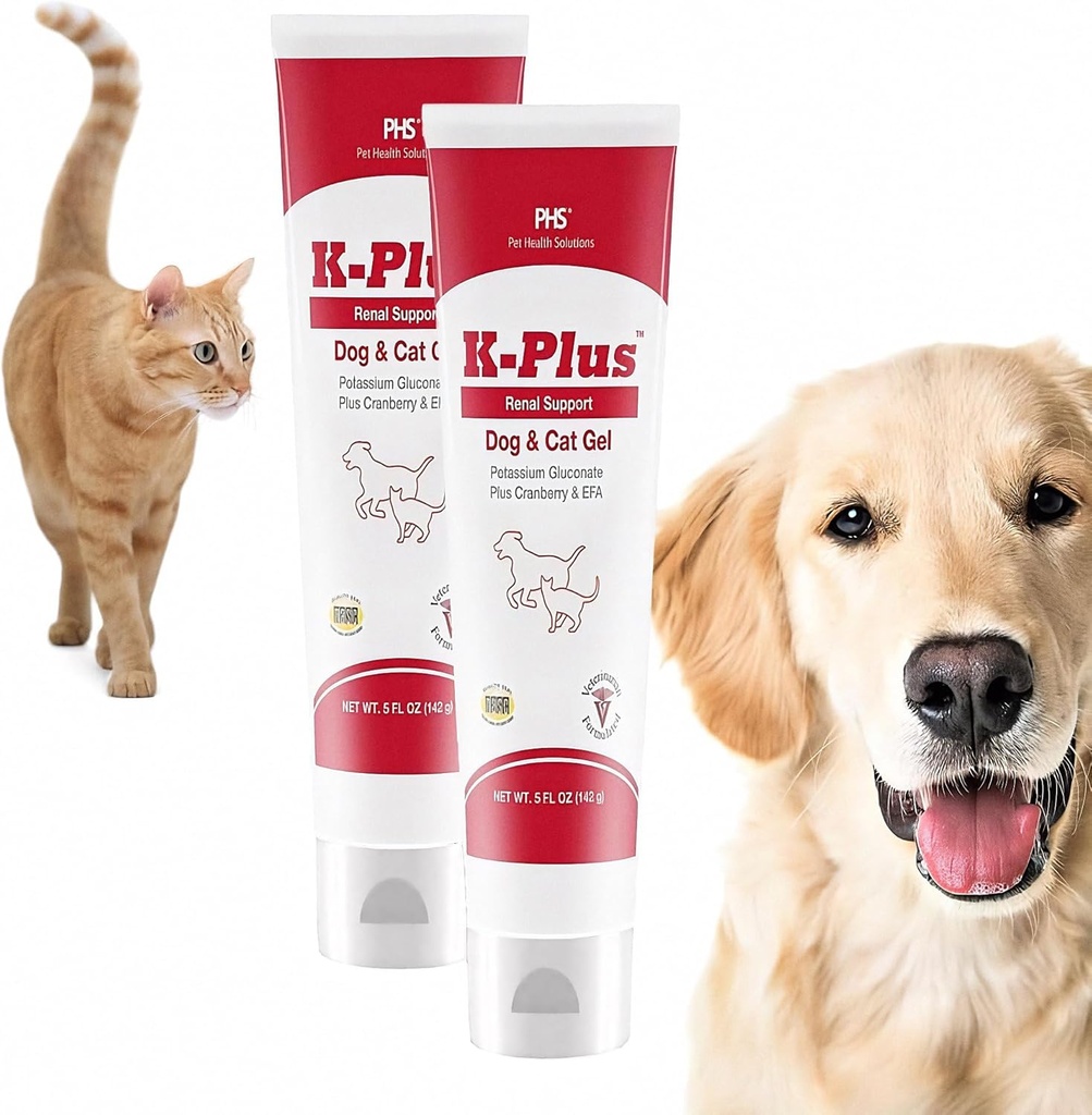 K-Plus Γλουκονικό κάλιο Νεφρικό Gel Plus Κράνμπερι και EPA για σκύλους και γάτες - Κτηνιατρικός εγκεκριμένο συμπλήρωμα νεφρών - Υποστηρίζει ισορροπία καλίου -(2 συσκευασία)