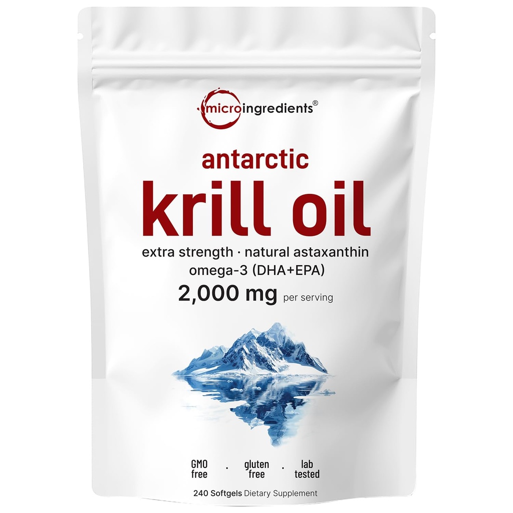 Mikro Malzemeler Antarktika Krill Oil Supplement, 2.000mg Per Servis, 240 Softgels, Triple Strength, Omega-3s EPA, DHA & Natural Astaxanthin, Supports Immune System & Brain Health