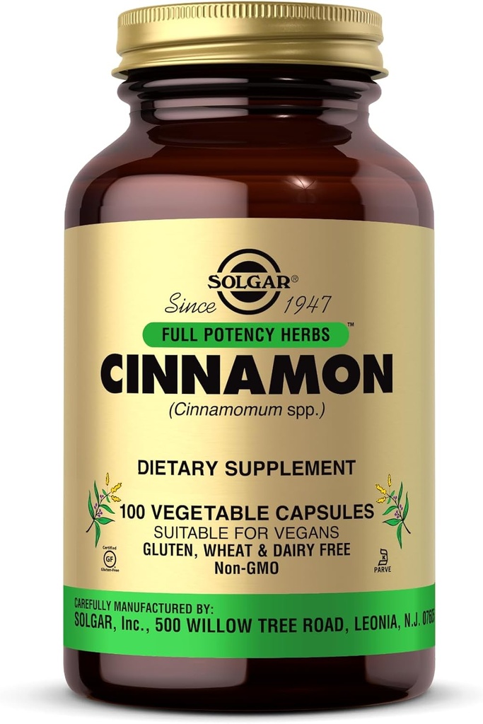 Solgar Cinnamon - 100 Sebze Kapsülleri - Tam Potency (FP) - Non-GMO, Vegan, Gluten Free, Dairy Free, Kosher - 100 Hizmet