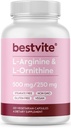 BESTVITE L-Arginine L-Ornithine 500-250 (120 Vejetaryen Capsules) - No Stearates - No Fillers - Vegan - Non GMO - Gluten Free - Nouba Silicate