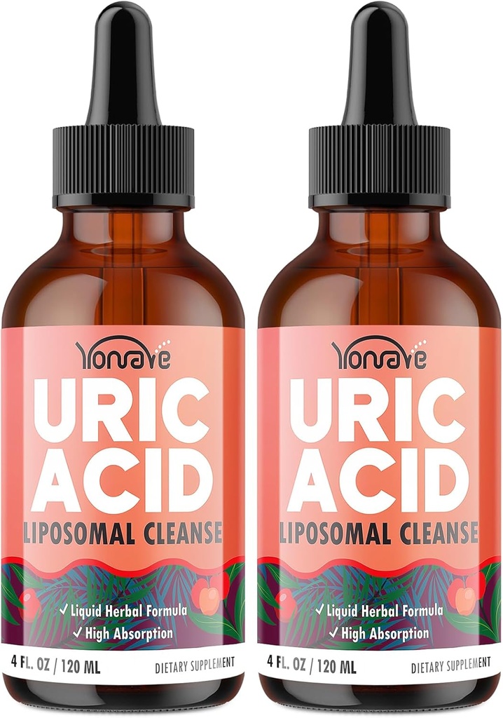 Liposomal Uric Acid Drops, Tart Cherry Supplement with Celery Seed & Boswellia Extract - Muscle, Detox, Ortak ve Kidney, Uric Acid Cleanse Liquid Supplement- 4 FL OZ (2 Şişe)