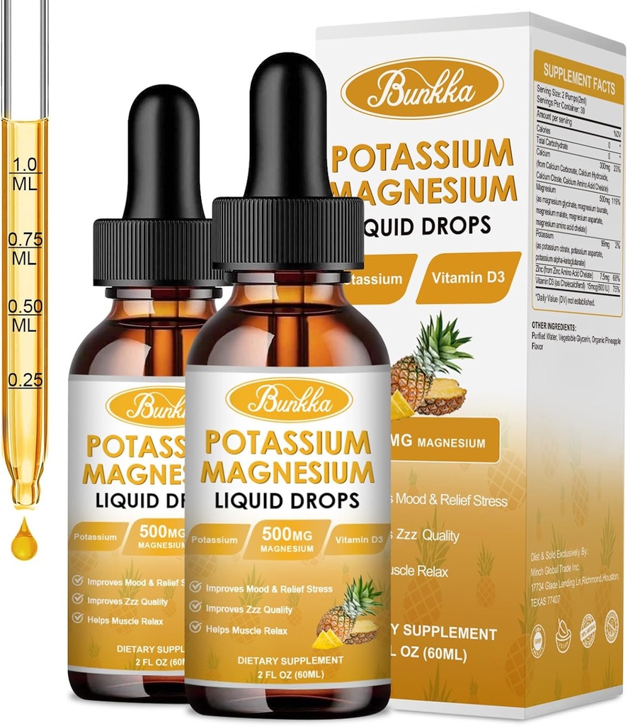(2 Pack) Potasyum Magnezyum Tamamı, Pyumal Supplements withdis, Vitamin D3, çinko, Sugar Free & Vegan Liquid Drops Supplement for Leg Cramps, Energy, for Adult and Kid Kid