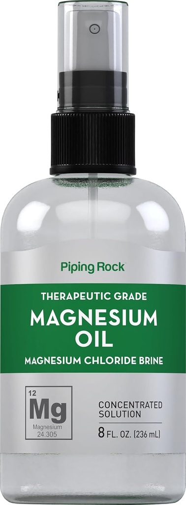 Piping Rock Pure Magnesium Oil Spray | 8 Fl Oz | Magnesium Chloride Brine | Liquid Concentrated Solution | Therapeutic Grade | Non-GMO, Gluten Free
