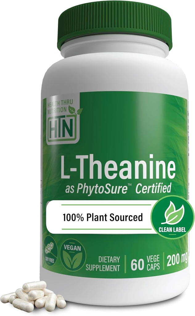 Sağlık Thru Beslenme L-Theanine 200 mg 60 Vegecaps PhytoSure sertifikalı | Sağlıklı Rahatlama ve Odak | 3. Parti Test Edildi | Temiz Etiket, Non-GMO, Gluten & Soy Free, Hipoallergenic