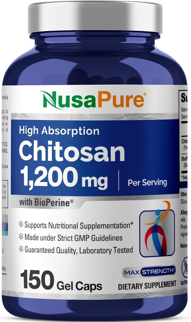 NusaPure Chitosan 1200 mg 150 Caps (Non-GMO & Soyfree) Bioperine ile