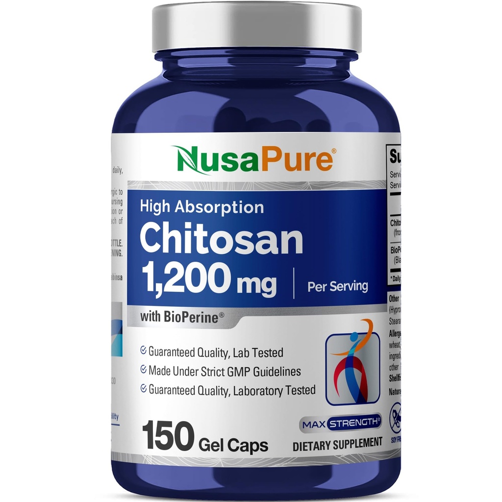 NusaPure Chitosan 1200 mg 150 Caps (Non-GMO & Soyfree) Bioperine ile