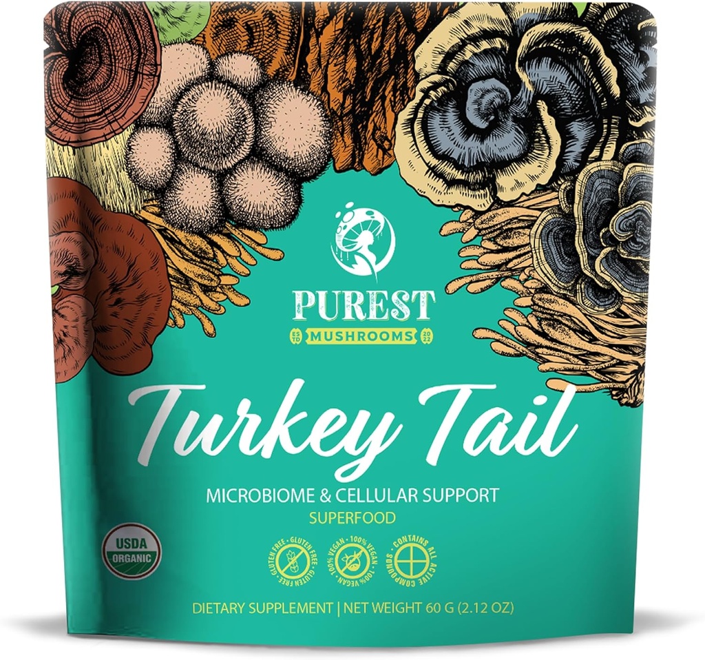 Türkiye Tail Toz - Güçlü Türkiye ile Organik Mushroom Supplement Microbiome & Hücreleri Destek 60g