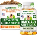 Advanced Dog Allergy + Omega 3 Bundle - Itch Relief - Προβιοτικά w/Fish Oil Omega 3 + EPA&DHA Λιπαρά Οξέα - Αλλεργίες δέρματος + Κοινή Υγεία - 120 μάσημα + 180 Softgels - Μπέικον + Fish Flavor - Made in USA