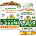 Gelişmiş Köpek Alerjisi + Omega 3 Sche - Itch Relief - Probiyotiks w/Fish Oil Omega 3 + EPA&DHA Fatty Asit - Skin Allergies + Ortak Sağlık - 120 Chews + 180 Softgels - Bacon + Fish Flavor - ABD'de Yap