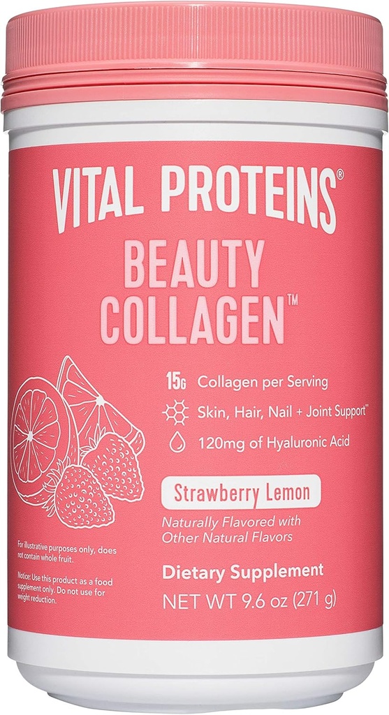 Vital Proteins Beauty Collagen (Strawberry Lemon, Canister) - Hyaluronik asit ve 15g of Collagen Per Servicen