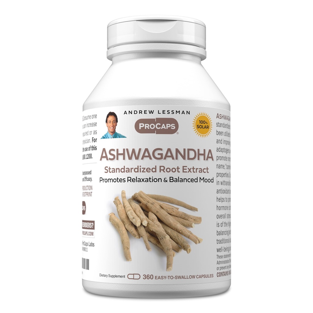 ANDREW LESSMAN Ashwagandha 360 Capsules - Standardized Ashwagandha Extract. Rahatlama, Olumlu Mood, Genel olarak Well-Being ve Vitality. Küçük Easy to Swallow Capsules