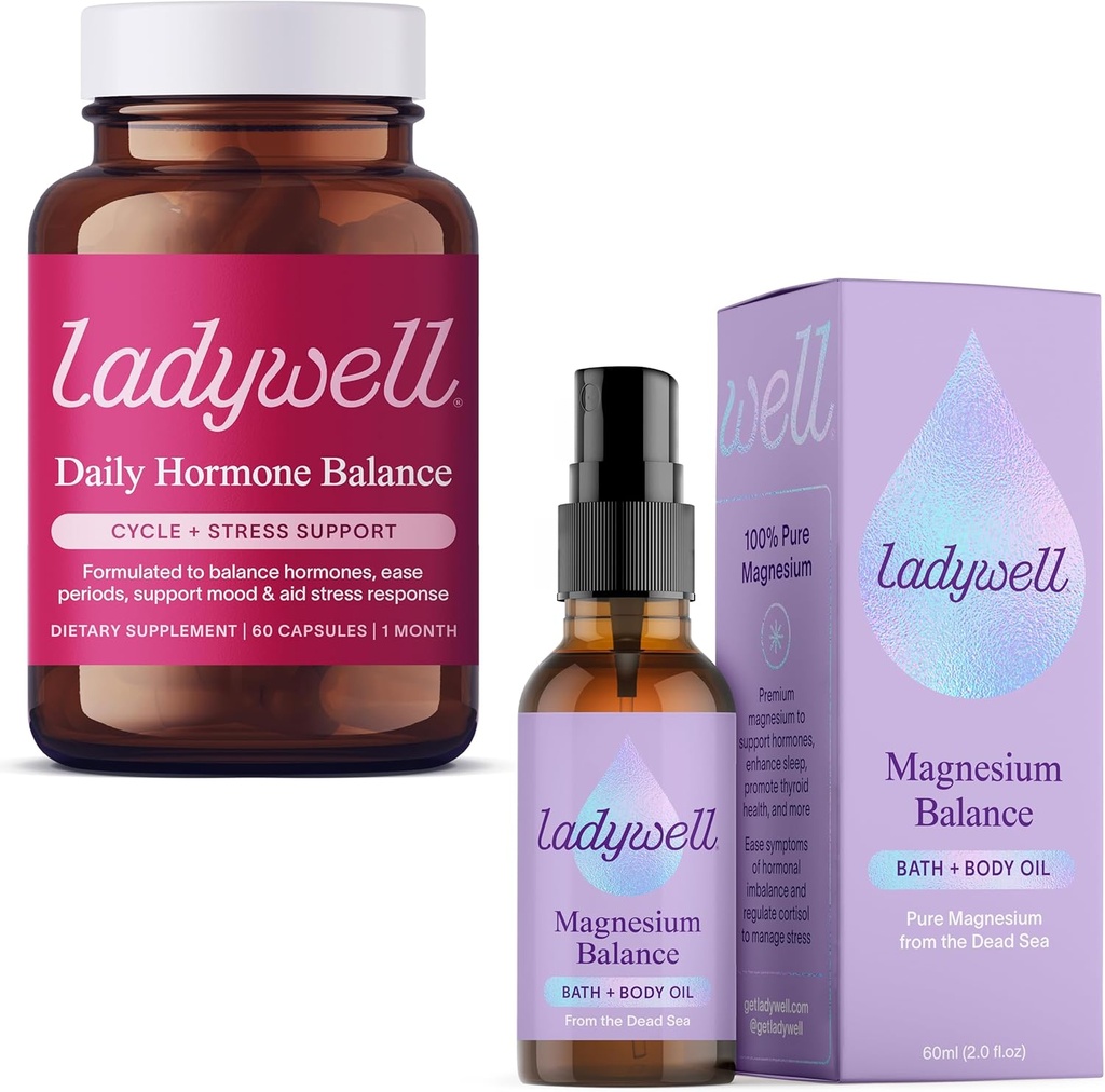 Ladywell Καθημερινή κάψουλες ισορροπίας ορμονών + Επίκαιρο πακέτο ψεκασμού λαδιού μαγνησίου