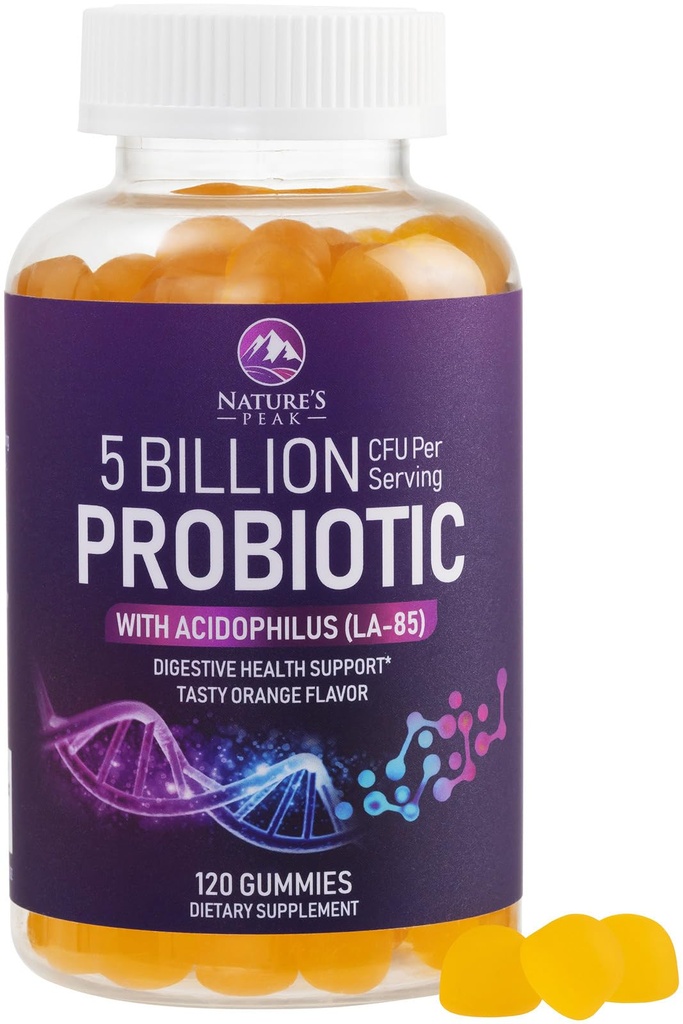 Probiyotik Gummies 5 Milyar CFU - Daily Probiyotik Gummy Supplement for Women, Men & Young - Natural Digestive Health, "Good" Gut & Immune Support with 6 Pro Biotic Strains - Orange Flavor - 120 Count