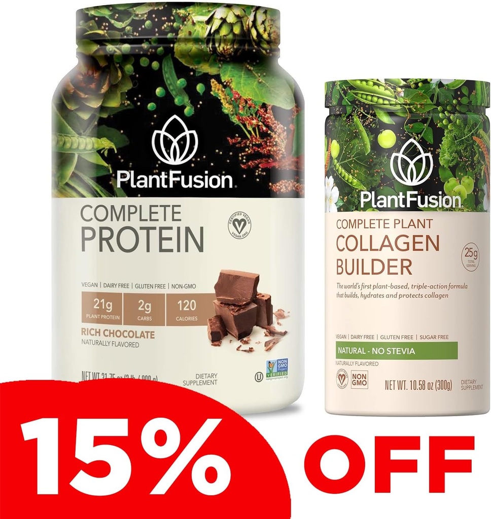 PlantFusion Complete Vegan Protein Powder and Collagen Bundle - Keto, Χωρίς γλουτένη, Χωρίς σόγια, Χωρίς ζάχαρη, Χωρίς ΓΤΟ