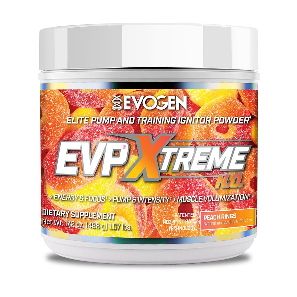 Evogen EVP Xtreme NO - Erkekler ve Kadınlar için Pre Workout Toz | Sugar Free Preworkout with Beta Alanine, Tinatine, and Caffeine for Energy & Pump | Peach Ring | 40 Servisler