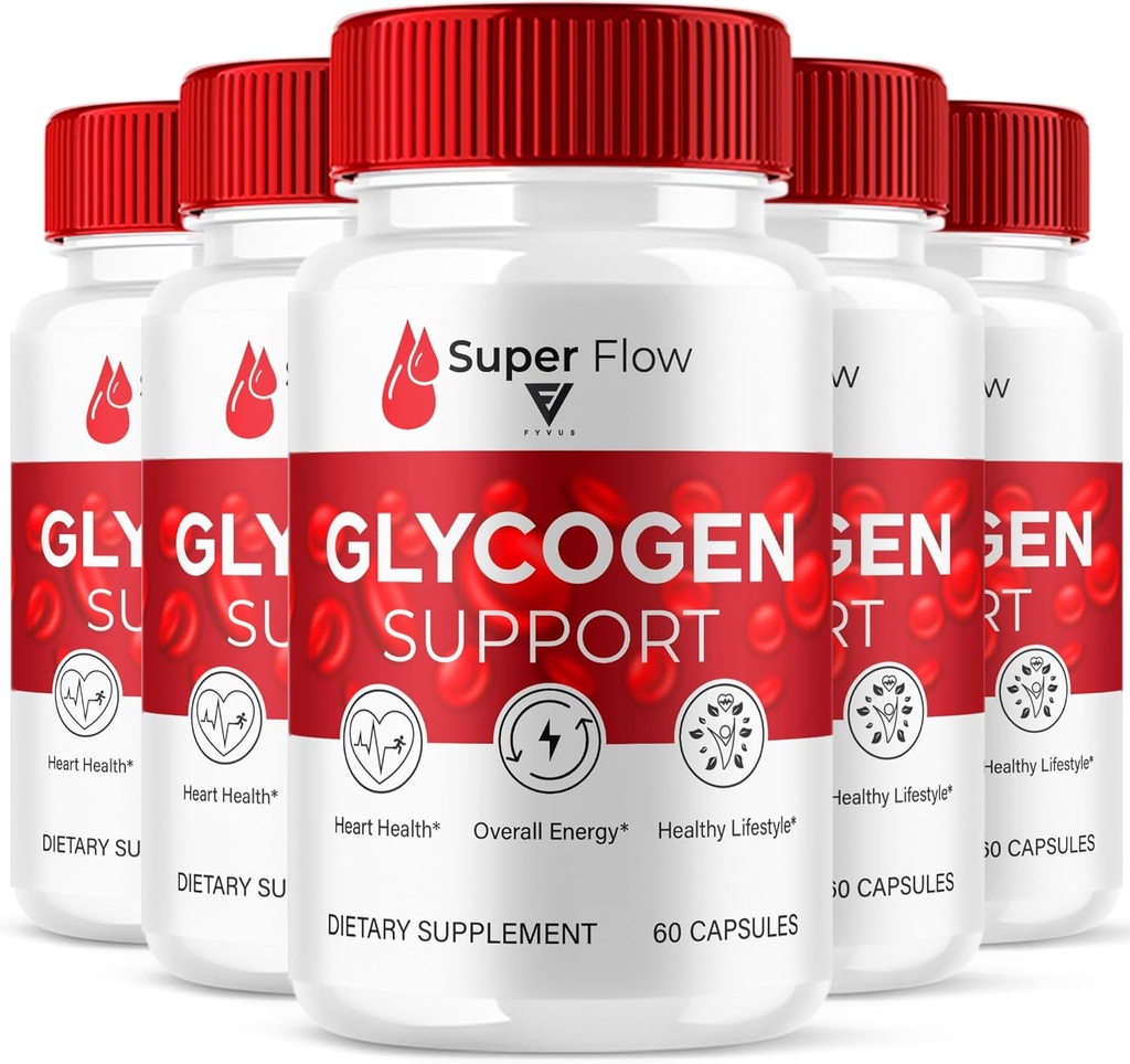 (5 Pack) Super Flow SuperFlow Glycogen Support Capsules, Super Flow Advanced Glycogen Health and Blood Wellness Support Supplement, SuperFlow maksimum Güçlü Glyco Formula Supplement (300 Capsules)