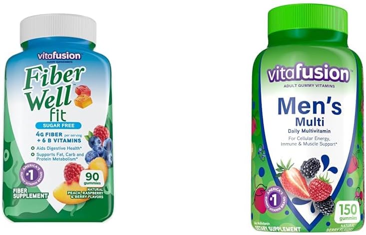 Vitafusion Fiber Well Fit Gummies Supplement, 90 Count (Packaging May Vary) & Ενήλικα Gummy Βιταμίνες για Άνδρες, Berry Flavored Daily Multivitamins για Άνδρες με Βιταμίνες Α