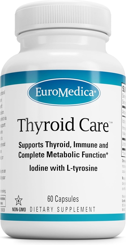 EuroMedica Tiroid Bakım - Immune Health & Energy Support Formula - Tiroid Sağlığı Desteği için Iodine ile Beslenme Tamamı - L-Tyrosine ile Sağlık Supplement - 60 Capsules