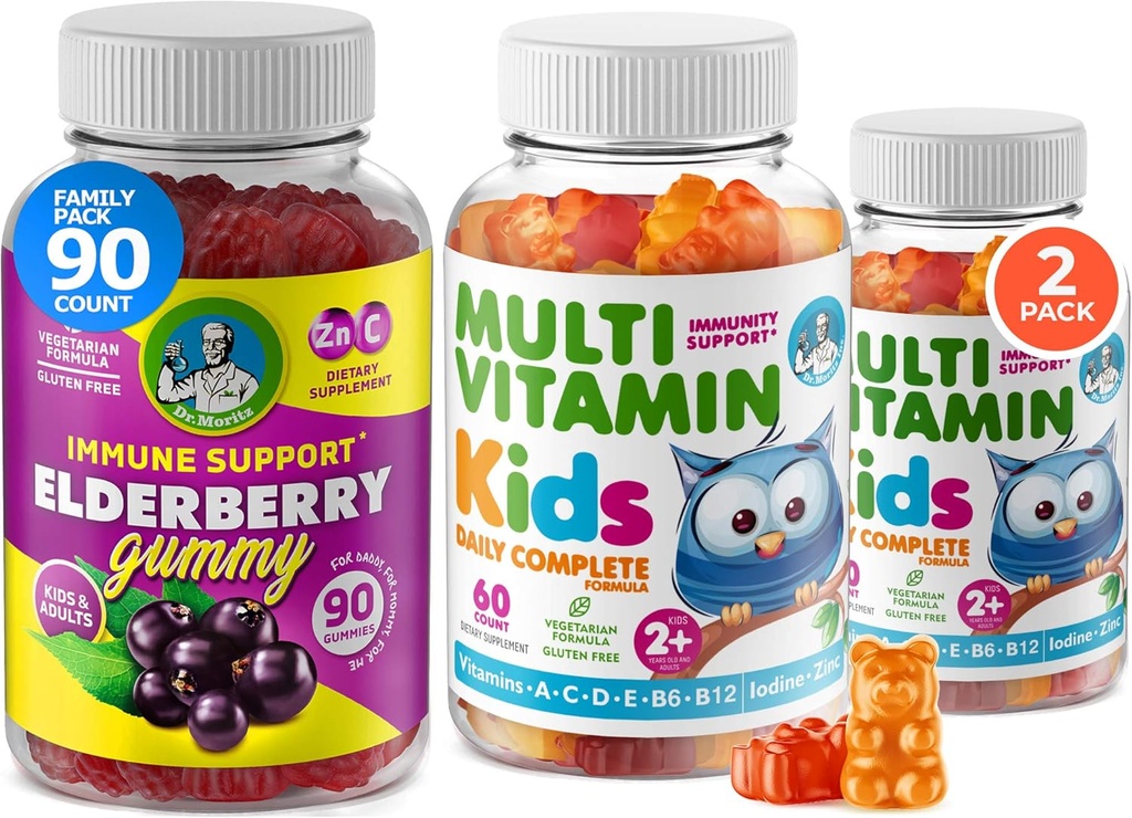 Παιδιά Πολυβιταμίνη Gummies 14 Ουσιώδεις Βιταμίνες και Gelderberry Gummies για Παιδιά και Ενήλικες Βιταμίνη A, C, D, E Χορτοφαγική B6 & B12, Ψευδάργυρος, Βιοτίνη Gummy Πολυβιταμίνες για Παιδιά + Ανοσοποιητική υποστήριξη