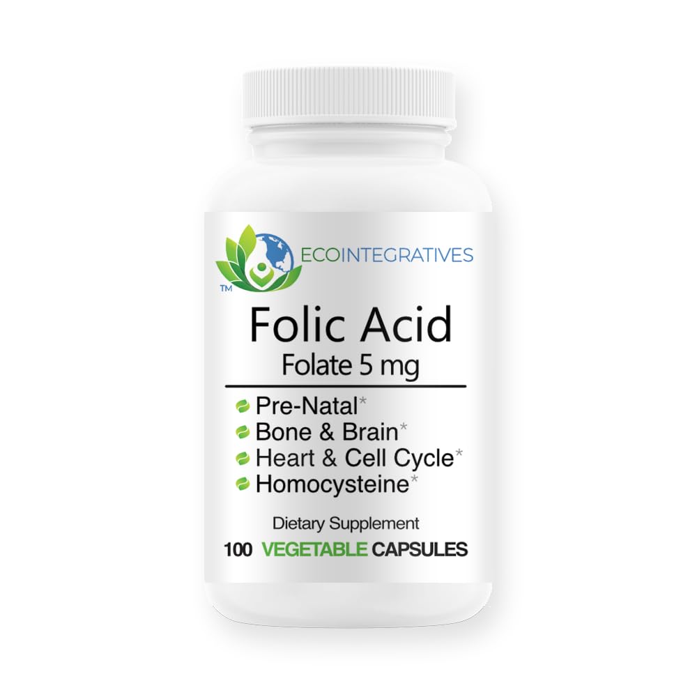 Φολικό οξύ Folate 5mg (B9) Προγεννητική, Αναπαραγωγική Υγεία, Ομοκυστεΐνη, Μεταβολισμός, Καρδιαγγειακή, Οστική, Ανοσολογική Υποστήριξη, αλλεργιογόνο Χωρίς, Μη ΓΤΟ - 100 Vegan Κάψουλες