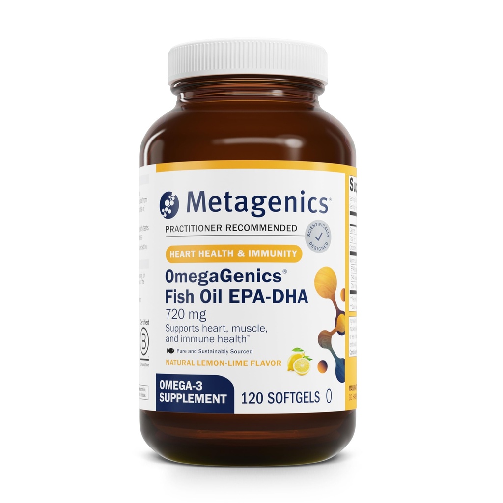 Metagenics OmegaGenics Fish Oil EPA-DHA 720 mg - Omega-3 Fish Oil Supplement - High Potency - For Heart Health, Musculoskeletal Health & Immune System Health* - DHA & EPA ile - 120 Softgels
