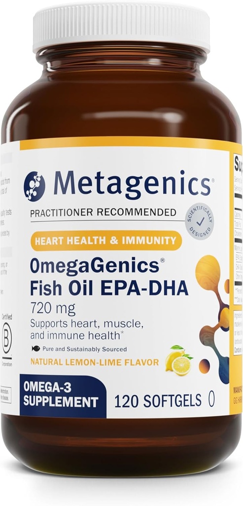 Metagenics OmegaGenics Fish Oil EPA-DHA 720 mg - Omega-3 Fish Oil Supplement - High Potency - for Heart Health, Musculoskeletal Health & Immune System Health* - with DHA & EPA - 120 Softgels