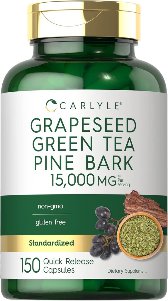 Carlyle Grapeseed, Green Tea, Pine Bark | 15,000 mg | 150 Capsules | Non-GMO ve Gluten Free Supplement Supplement