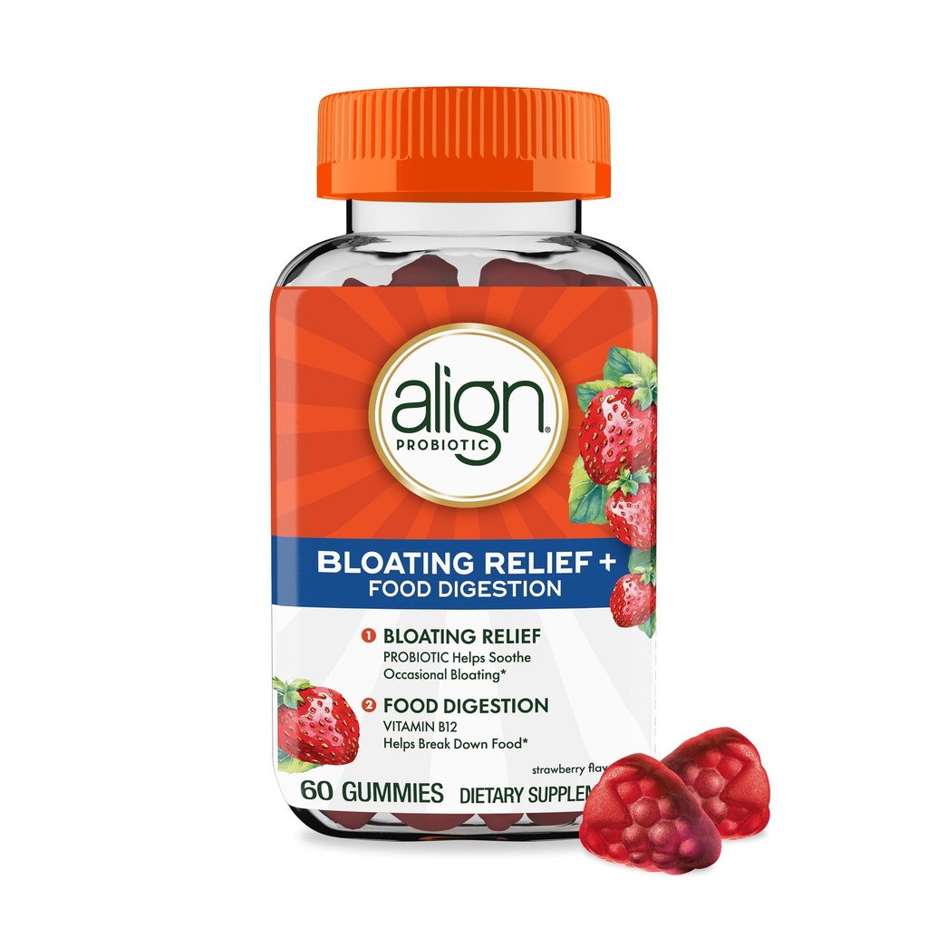 Align Probiyotik, Bloating Relief + Food Digestion, Probiyotikler Kadınlar ve Erkekler için Probiyotik Yardımlar Soothe Occasional Bloating*, With Vitamin B12 to Help Break Down Food into Cellular Energy*,60 Gummies