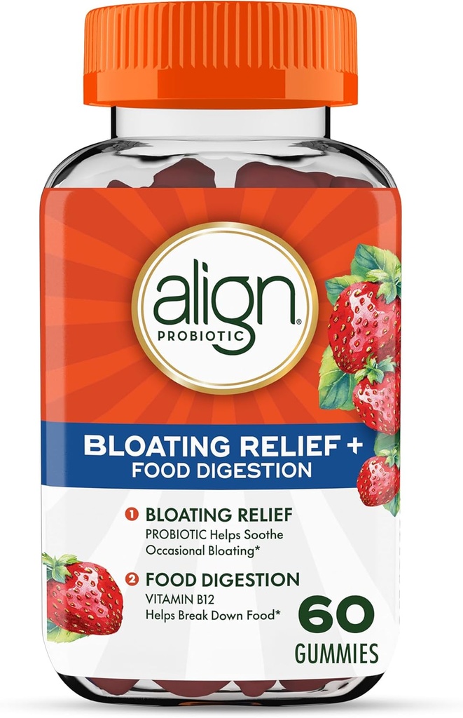 Align Probiyotik, Bloating Relief + Food Digestion, Probiyotikler Kadınlar ve Erkekler için Probiyotik Yardımlar Soothe Occasional Bloating*, With Vitamin B12 to Help Break Down Food into Cellular Energy*,60 Gummies