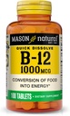 MASON NATURAL Vitamin B12, 1000 mcg Quick Dissolve Tabletleri, Hızlı Abhidrasyon B Kompleksi Normal Enerji ve Nerve Fonksiyonlarını Desteklemek, 100 Tablet