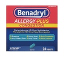 Benadryl Antihistamin & Phenylephrine HCl Nasal Decongestant, Antis & Sinus Congestion Relief Tabletleri, 24 ct