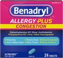 Benadryl Αλλεργία Plus Υπεργεύση Ultratabs, Ιατρική με Diphenhydramine HCl Αντιισταμινική & φαινυλεφρίνη HCl Ρινική Αποσυμφορητικό, Αλλεργία & Πνευμονική Συμφόρηση δισκία ανακούφισης, 24 ct