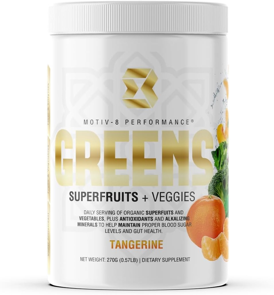 Motiv-8, Greens Superproducts & Veggie Superfood Toz Supplement, Antioksi, Fiber, Sugar-Free, 30 Hizmet (Tangerine, 30 Hizmet)