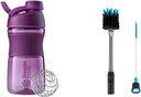 BlenderBottle SportMixer Shaker Şişe Protein Shakes ve Pre Workout için mükemmel, 20Ounce, Plant & 2in-1 Shaker Şişe ve Straw Temizlik Fırça, 1 Pack,Gray