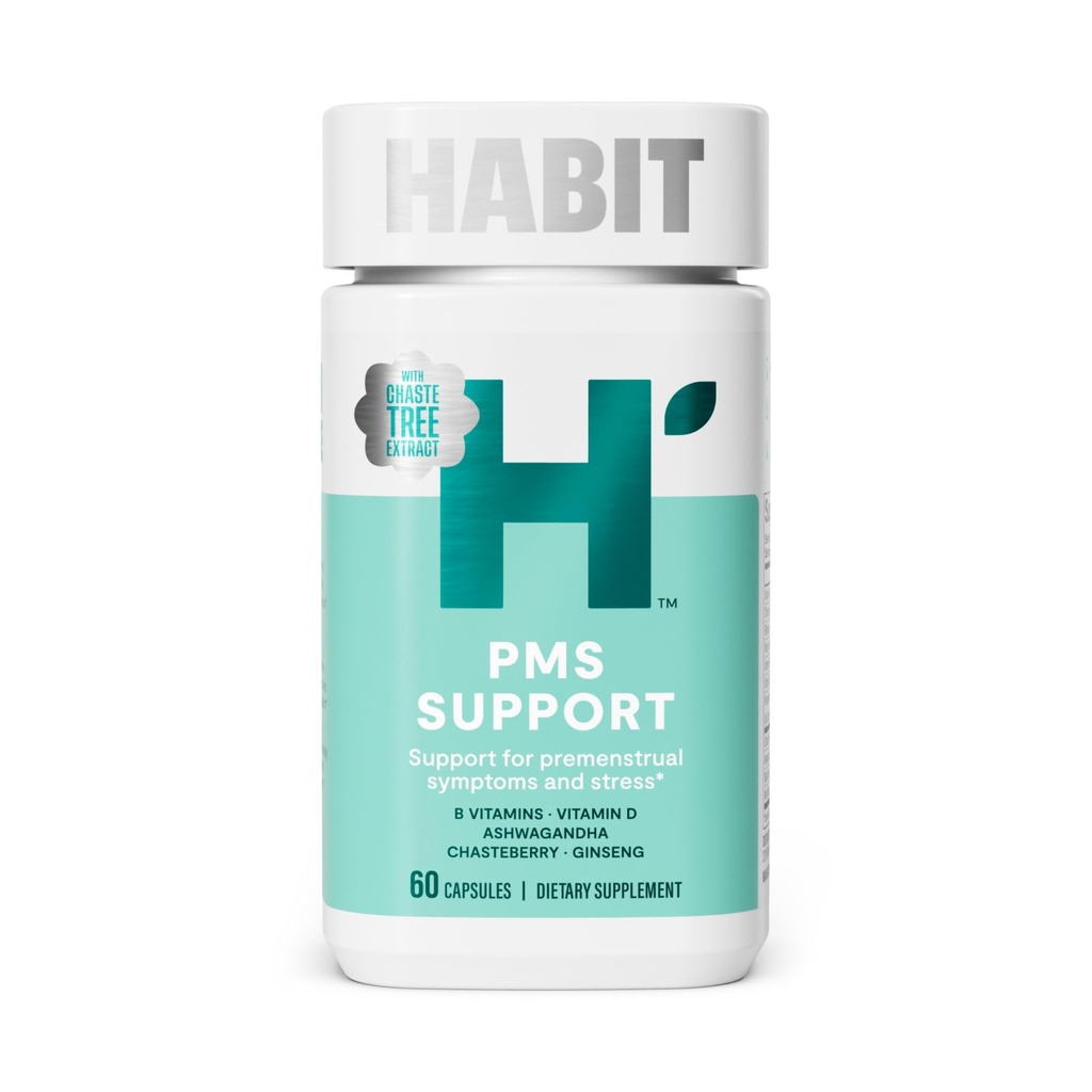 Habit PMS Support Supplement for Women (60 Capsules) - Destekler Premenstrual Belirtiler ve Stres, Hormon Dengesi, Mood, B Vitamins, Vitamin D, Chasteberry, Ashwagandha, Gluten-Free, Non-GMO (1 Pack)