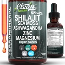 Deniz Moss ile Temiz Nutraceuticals Shilajit Liquid Drops, Ashwagandha, çinko, Magnezyum, Kadınlar ve Erkekler için Sıvı Vitaminler - Terra Mineral Mineral