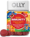 OLLY Kids Immunity Gummy, Immune Support, Wellmune, Elderberry, C, çinko, Chewable Supplement, Cherry - Count 50