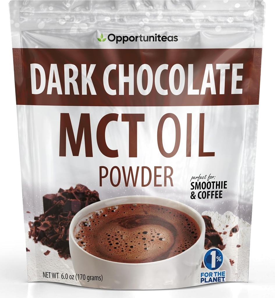 Opportuniteas MCT Oil Powder, Keto Creamer για καφέ, ποτά & smoothies, Χαμηλό Carb Keto Φιλικό, Boost Energy&Mental Focus, συμπλήρωμα για Ketogenic Diet, Gluten Free&Non-GMO, Σκοτεινή σοκολάτα 6 oz