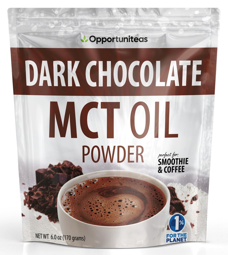 Opportuniteas MCT Oil Toz, Keto Creamer for Coffee, Drinks &Smoothies, Low Carb Keto Friendly, Boost Energy&Mental Focus, Supplement for Ketgen Diyet, Gluten Free&Non-GMO, Dark Chocolate 6