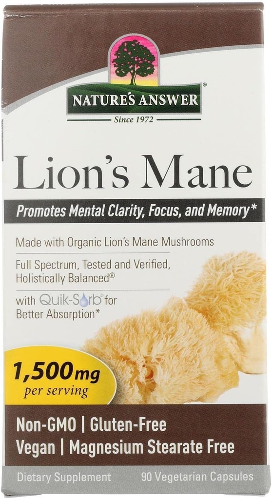 Lions Mane Mushroom Powder Capsules (1500mg | 90ct Powerful Nootropic) Brain Mushroom Supplement for Focus, Memory, Mental Clarity. Pure Lion's Mane Mushroom Brain Booster Memory & Energy Pills