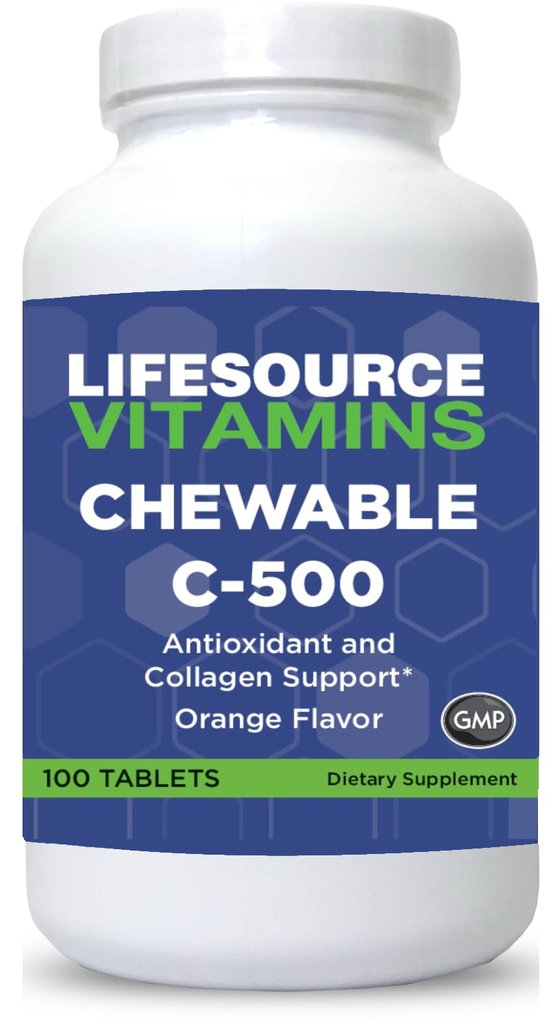Life Sources Vitamin C 500 mg - 100 Chewable Tabletler - Amazing Orange Flavor - Sweetized w /Stevia