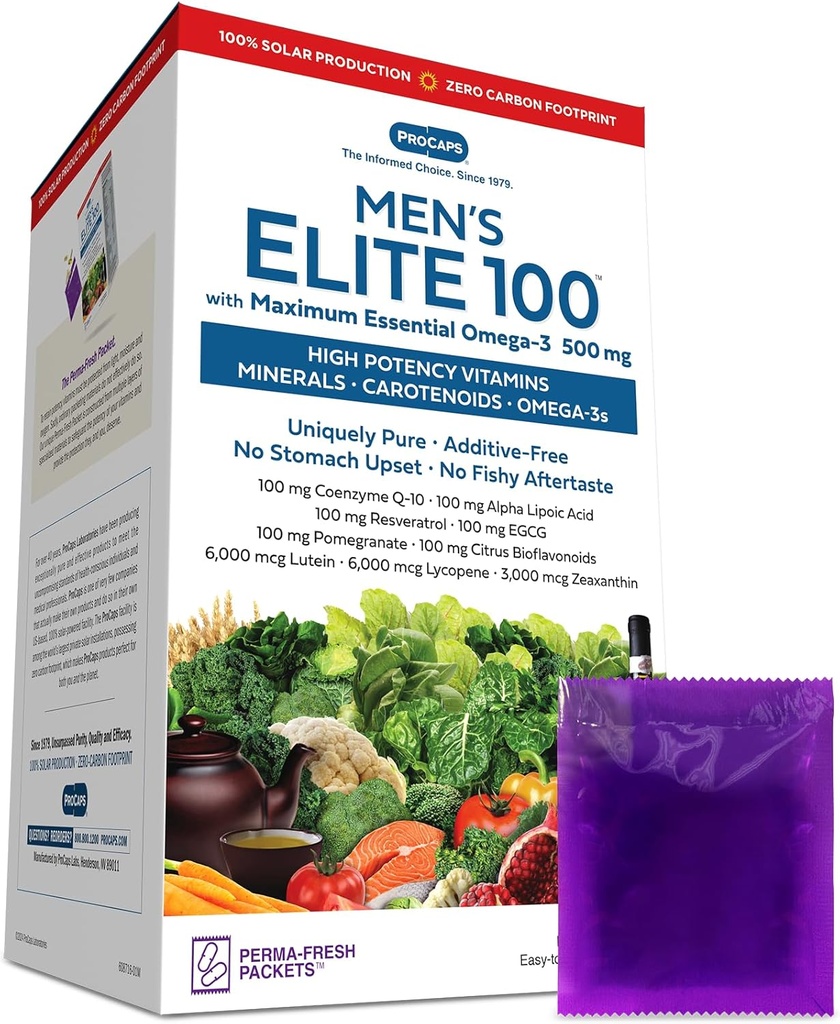 ANDREW LESSMAN Multivitamin-Men's Elite-100 with Maximum Essential Omega-3 500 mg 60 Packets - 40+ Potent Nutrients, Essential Vitamins, Minerals, Phytonutrients and Carotenoids. No Additives